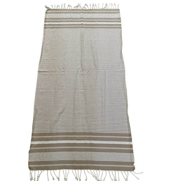 H & M Other - H & M Home 100% cotton beige white striped fringed  31 x 65 oblong table runner